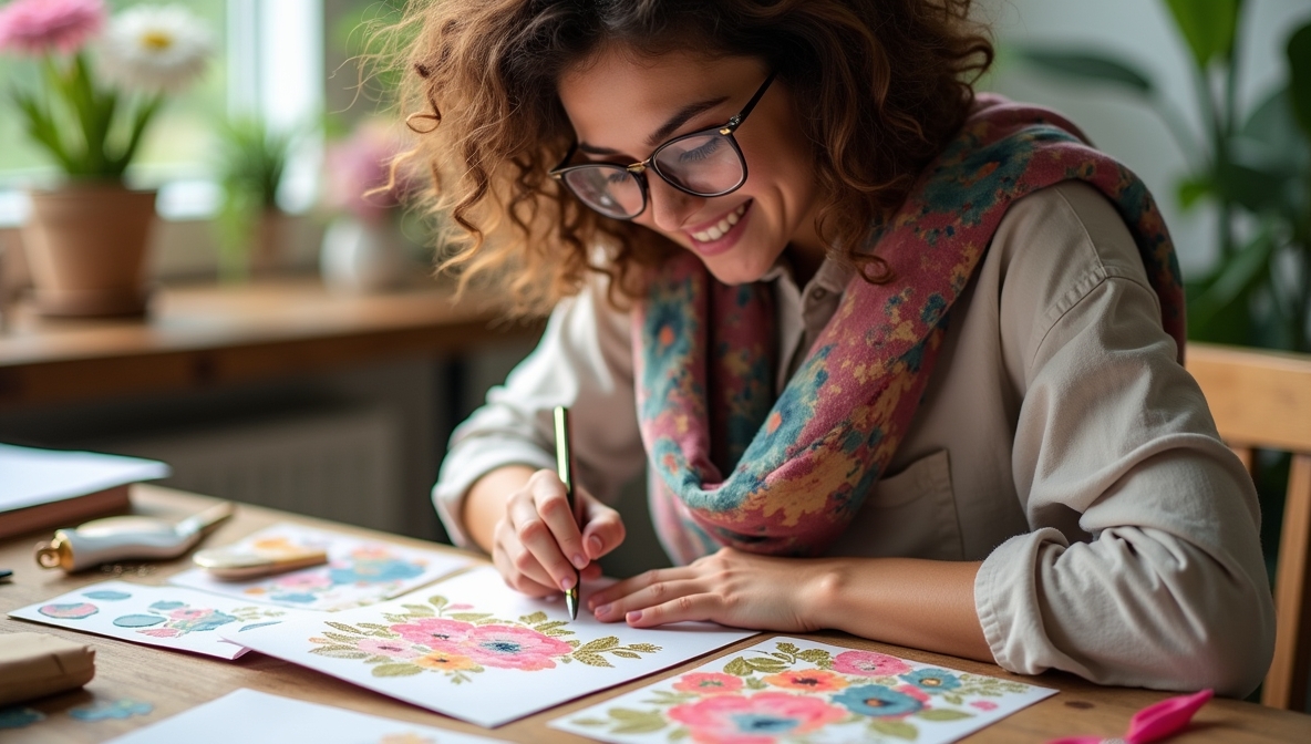 Designer working on handmade greeting card
