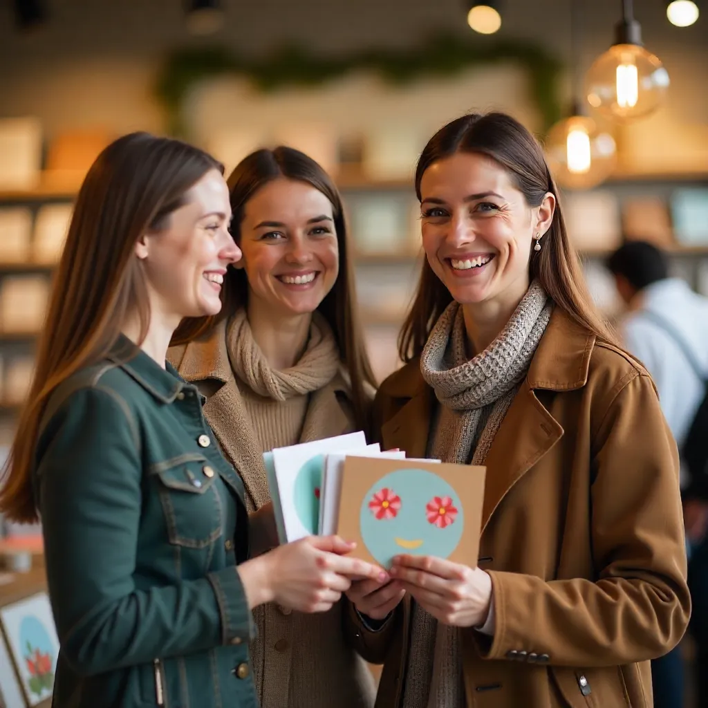 Happy customers with greeting cards
